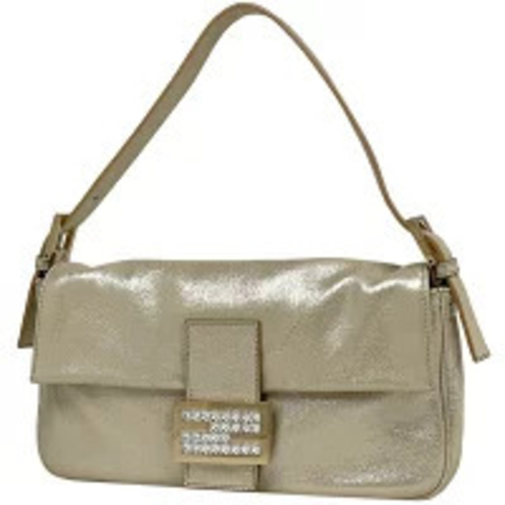Fendi Mamma Bucket metallic shoulder bag leather beige